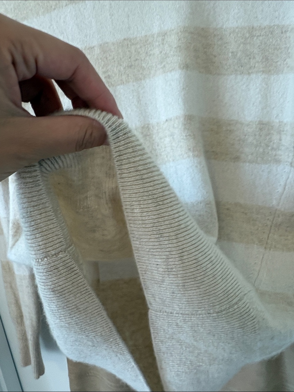 100% Cashmere Beige/Tan Stripe Sweater - Picture 5 of 6